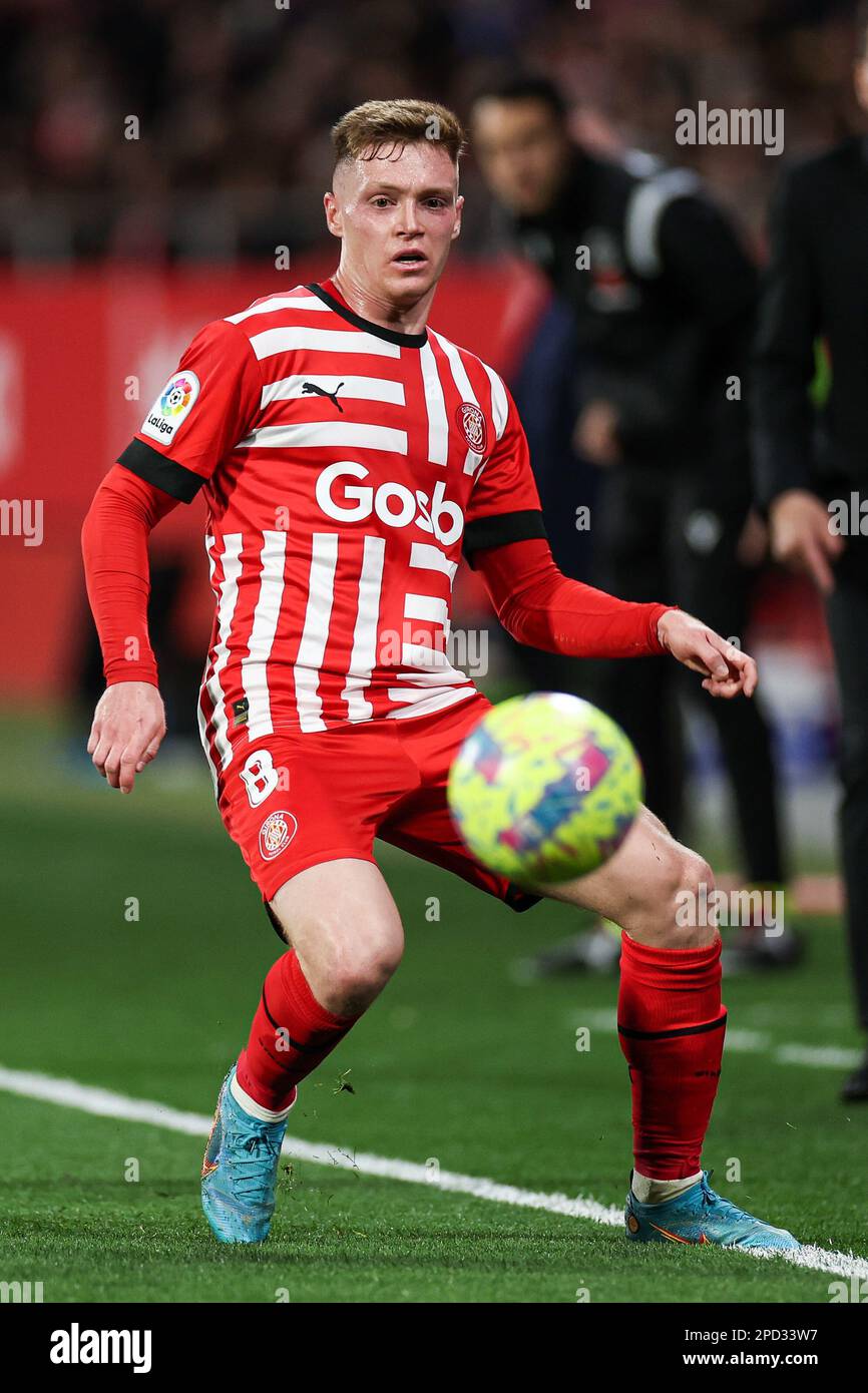 Viktor Tsygankov of Girona FC in action during the La Liga Santander match between Girona FC and Atletico de Madrid at Estadio Municipal Montilivi in Girona, Spain. (credit: David Ramirez) Stock Photo