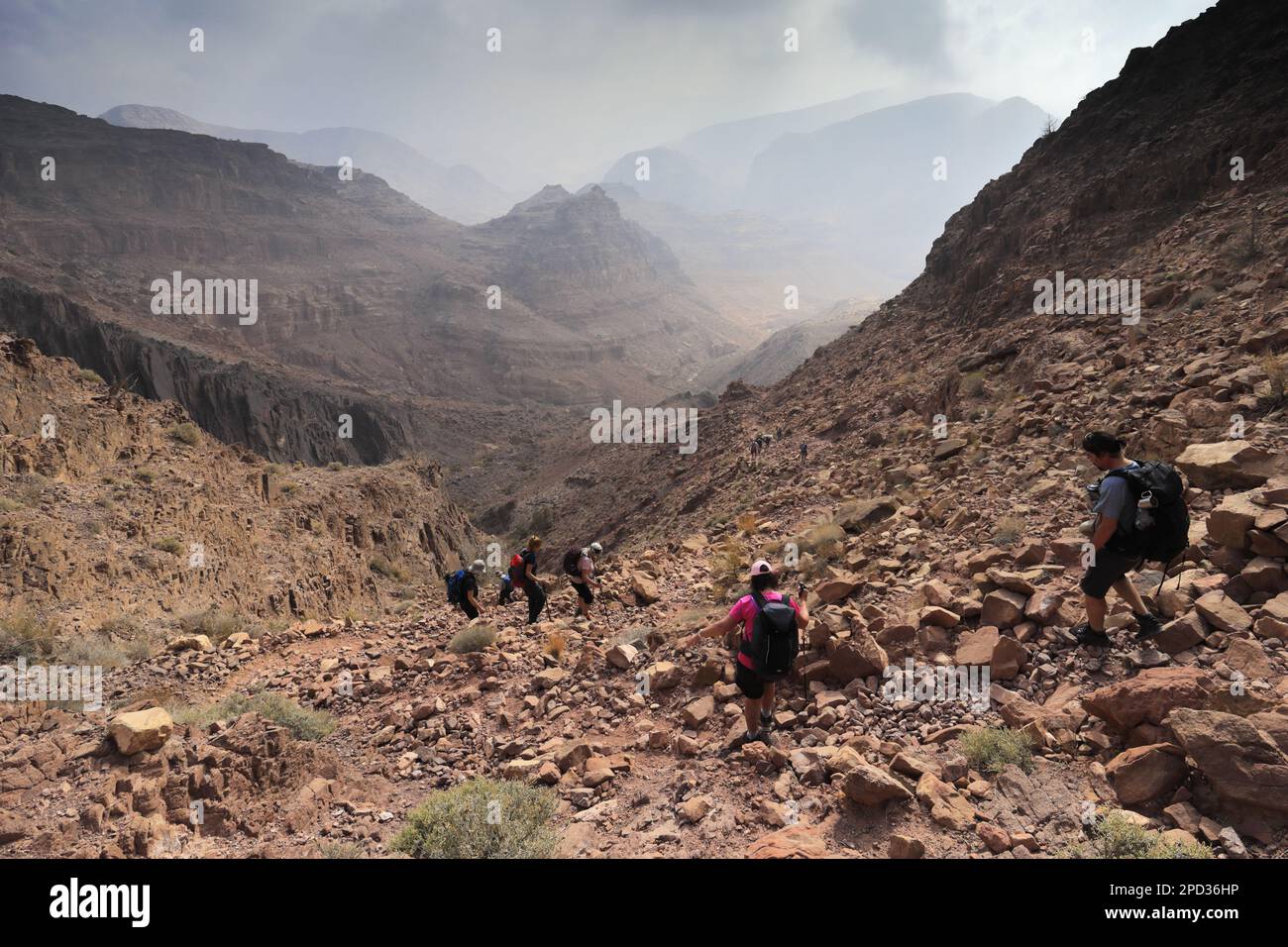 Walkers on Naqib Shadyed at the top of Naqad Gulley, Jabal Fied, AlSharat area of Jordan