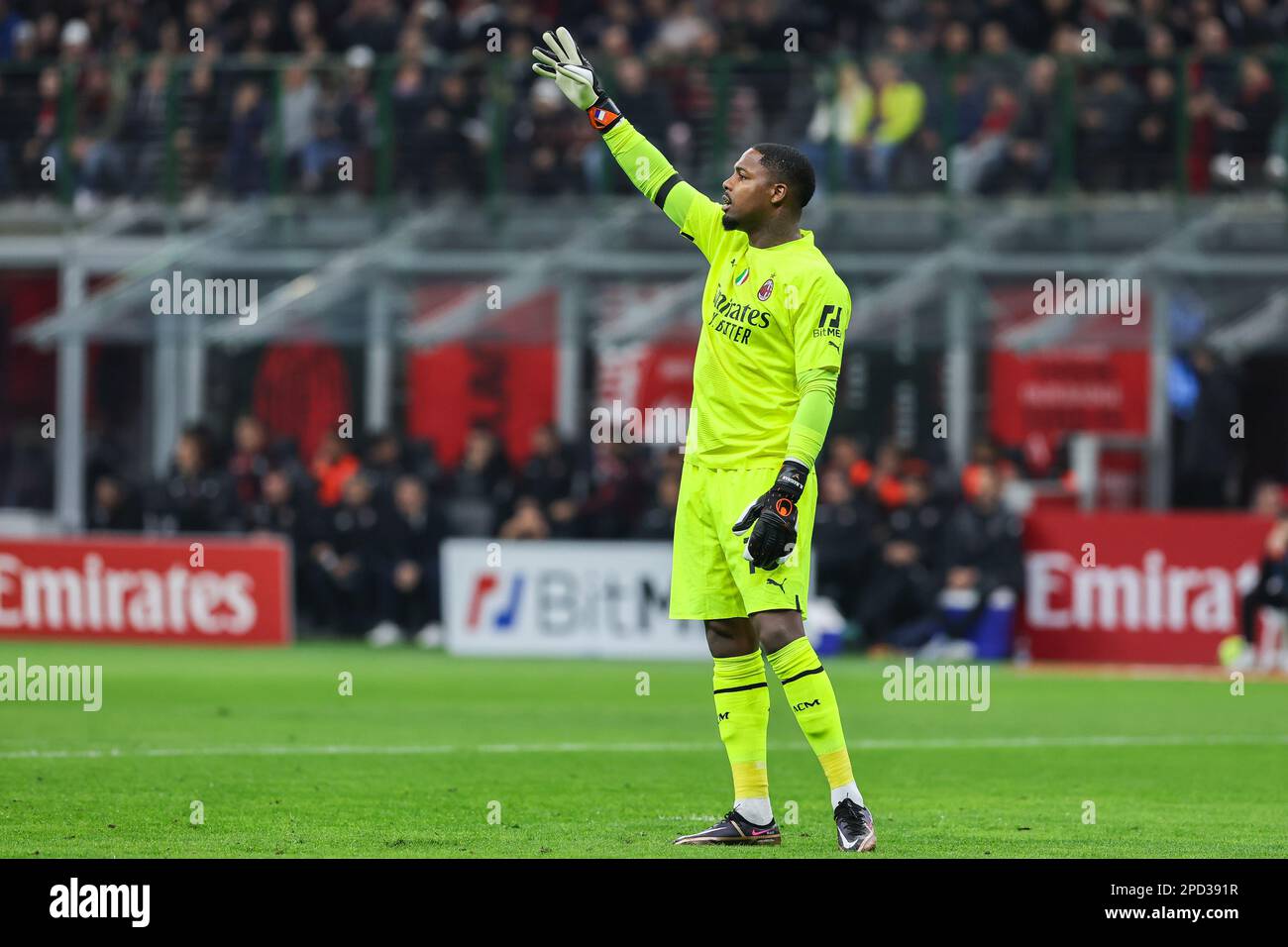 Mike Maignan of AC Milan gestures during Serie A 2022/23 football match ...