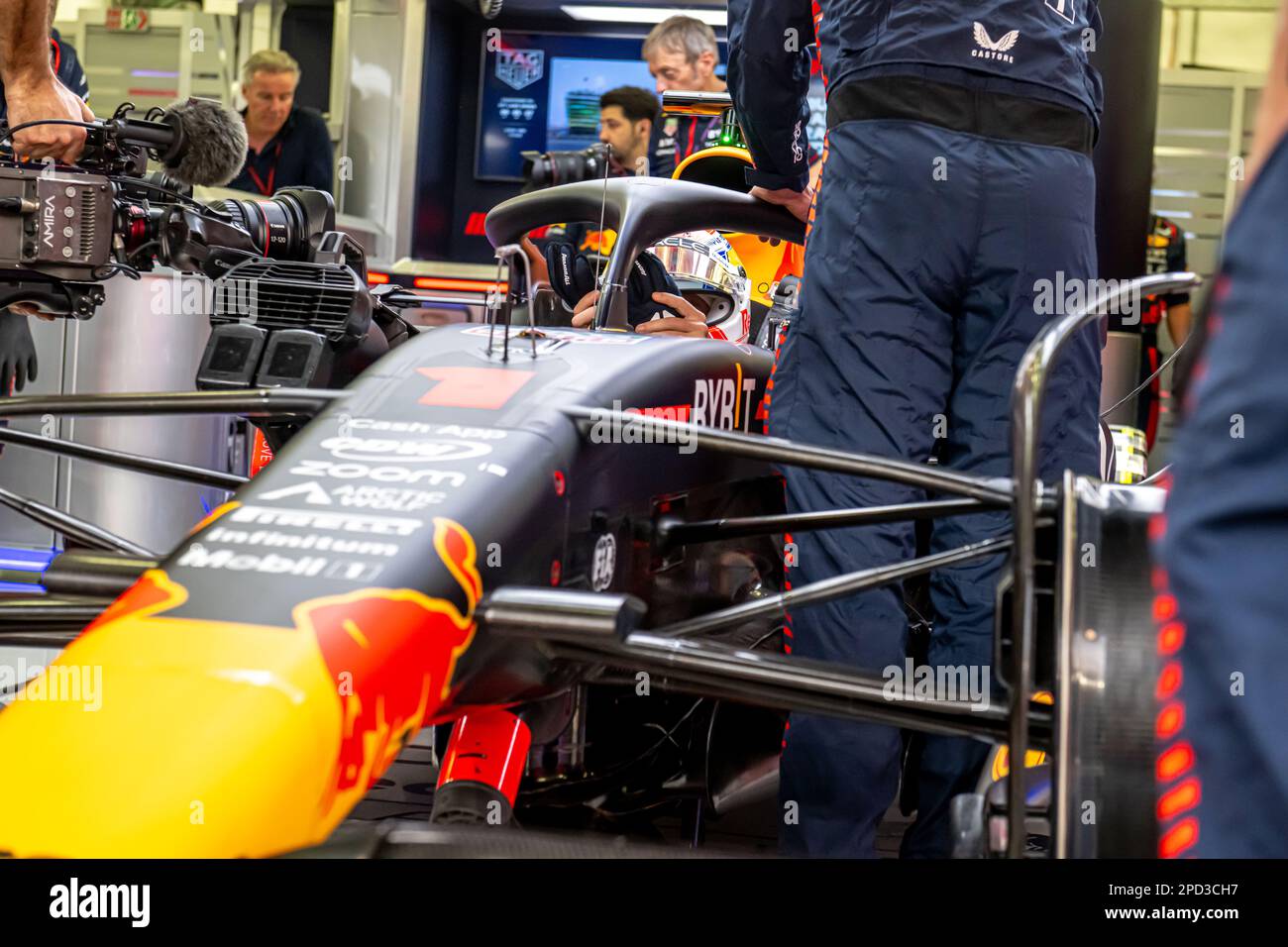 BAHRAIN INTERNATIONAL CIRCUIT, BAHRAIN - MARCH 05: Max Verstappen, Red Bull Racing RB19 during the Bahrain Grand Prix at Bahrain International Circuit on Sunday March 05, 2023 in Sakhir, Bahrain. (Photo by Michael Potts/BSR Agency) Stock Photo