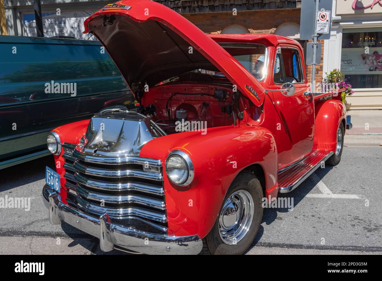 Burlington, ON, Canada - July 09, 2022: High perspective view of a 1951 Chevrolet 3100 Pickup Truck at a local car show. Stock Photo