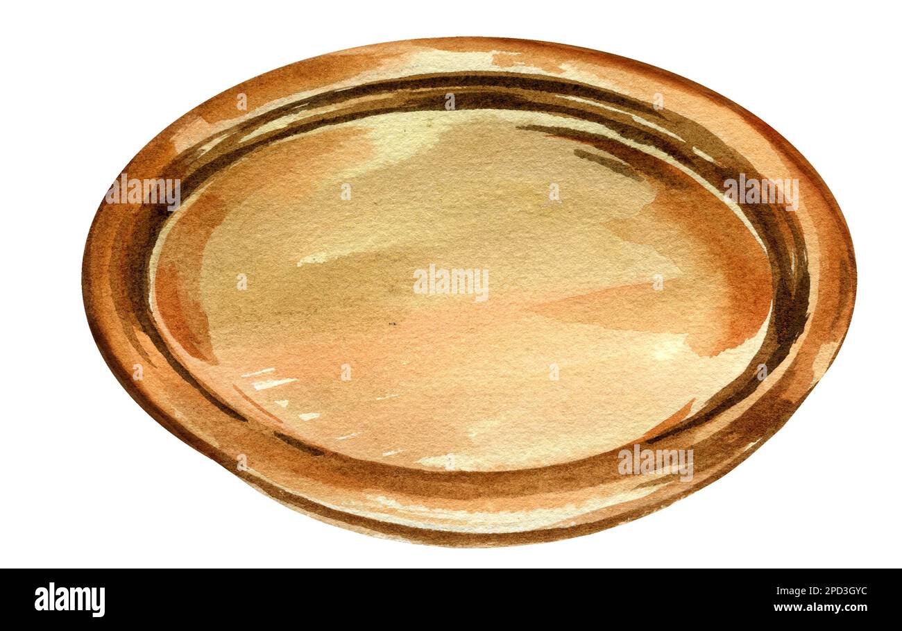 watercolor illustration of traditional arabic metal cooper tray, plate