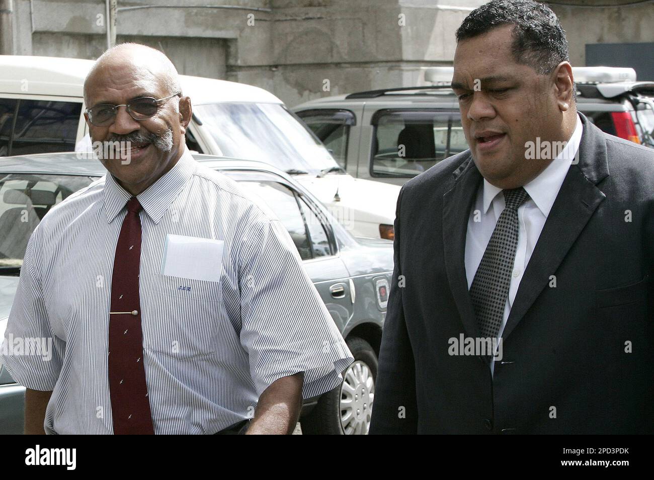 Sitiveni Rabuka, left, with his lawyer arrives at Suva Court in Fiji ...