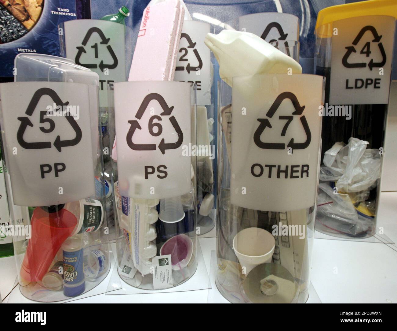 A display of recycled materials is seen in the Environmental Exhibit ...