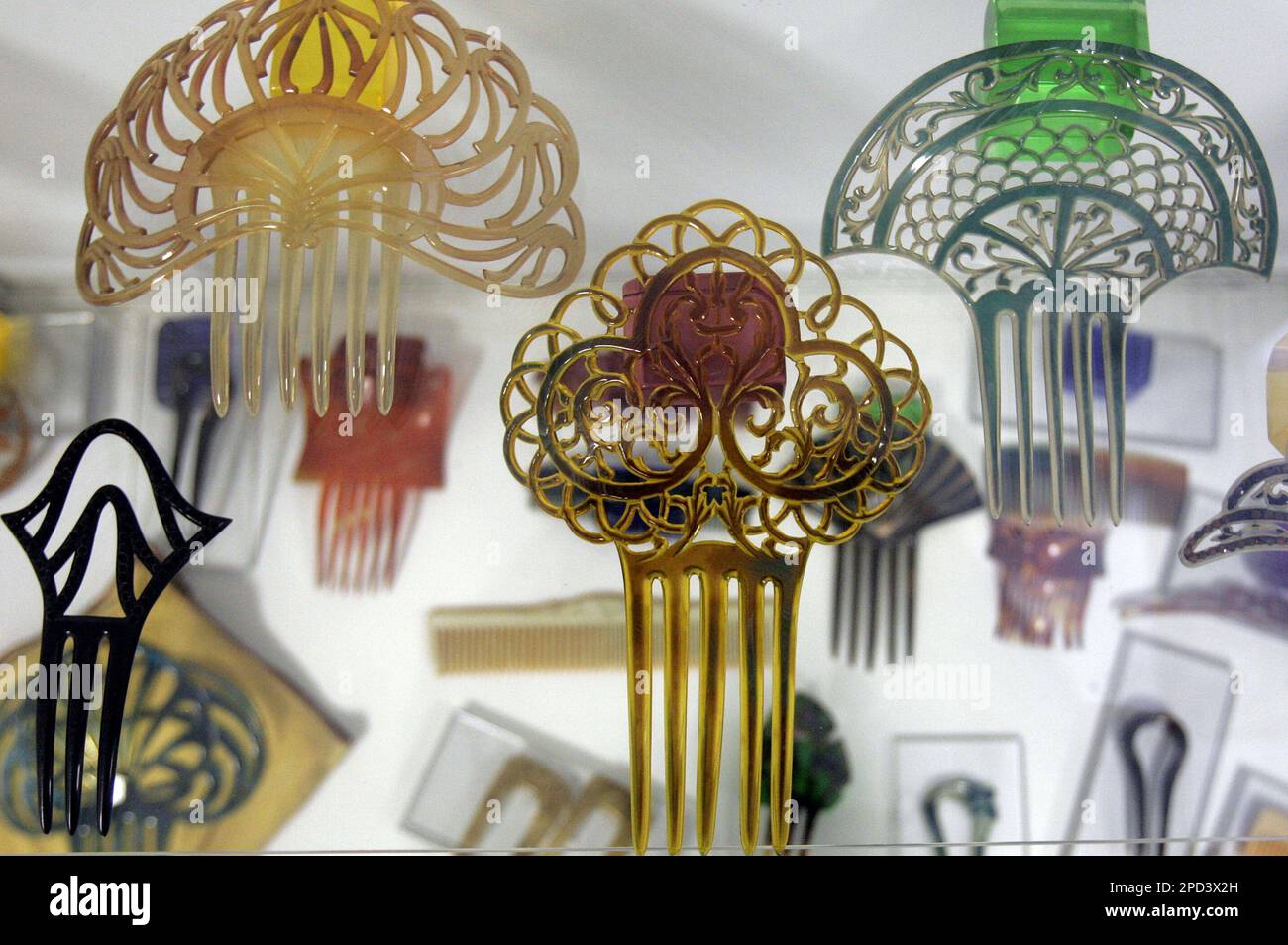 A display of celluloid combs made by United Comb and Novelty Company of