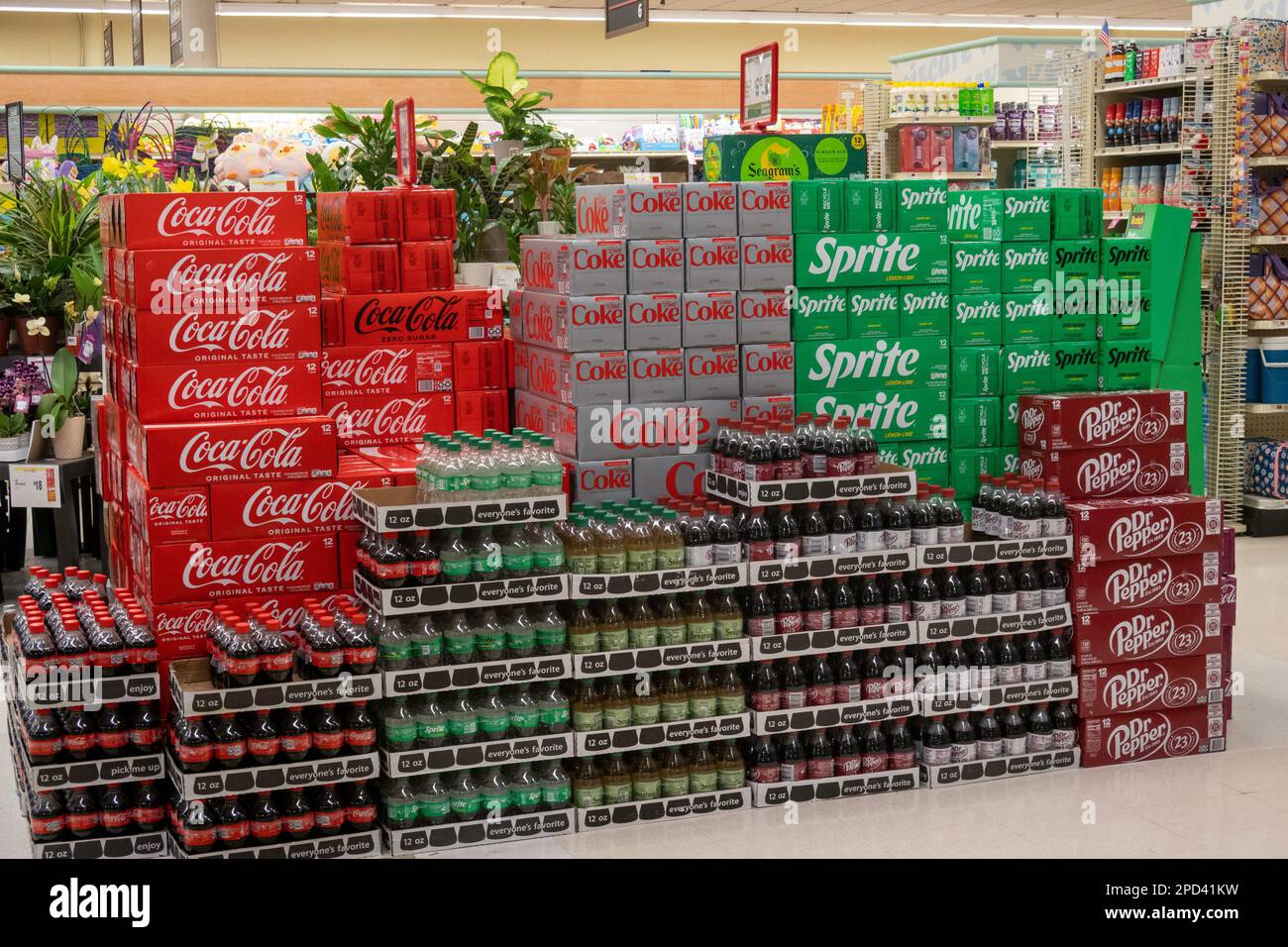 An end aisle display of CocaCola soft drink products at Weis