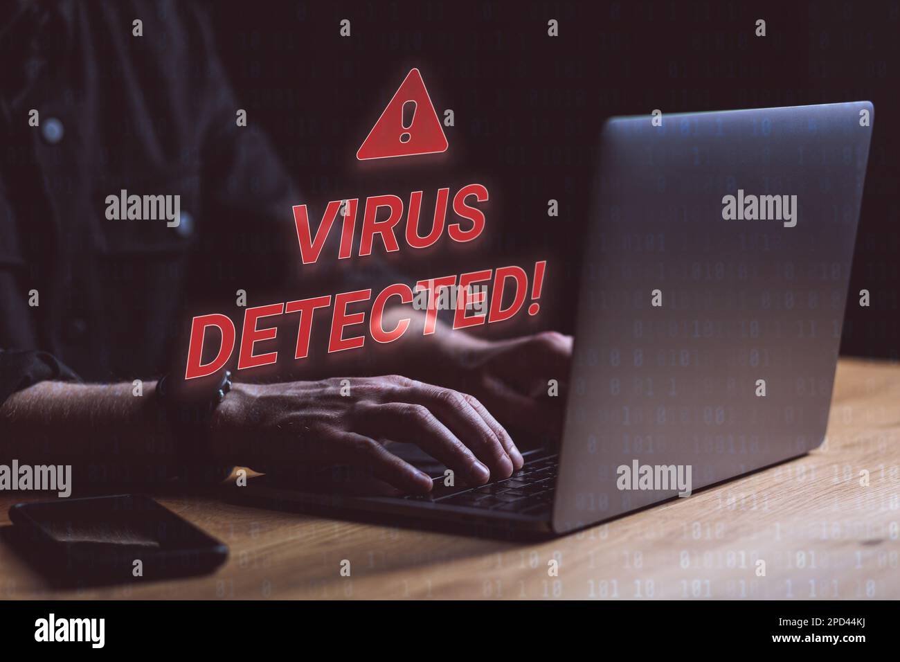 Virus detected screen on PC. Virus malware warning concept. High