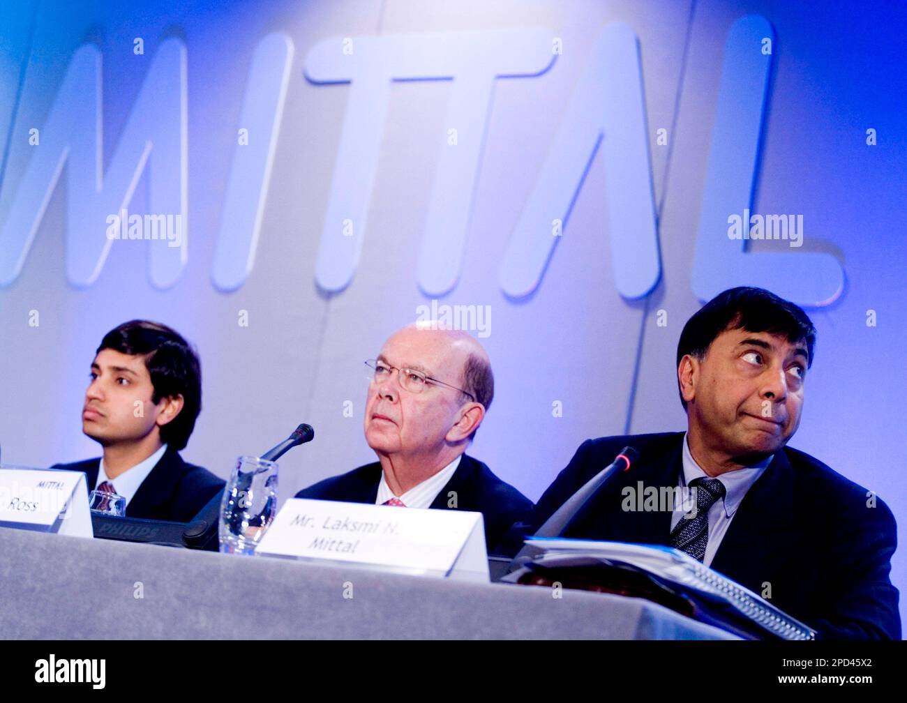 FILE ** Mittal Steel President Aditya Mittal, left, and Chief Executive  Officer Lakshmi Mittal, right, are seen at the start of a media conference  in Rotterdam, the Netherlands, in this Tuesday