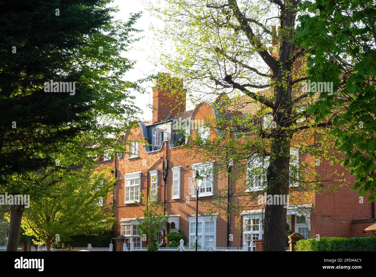 A row of Arts and Crafts style houses on Blenheim Road in Bedford Park
