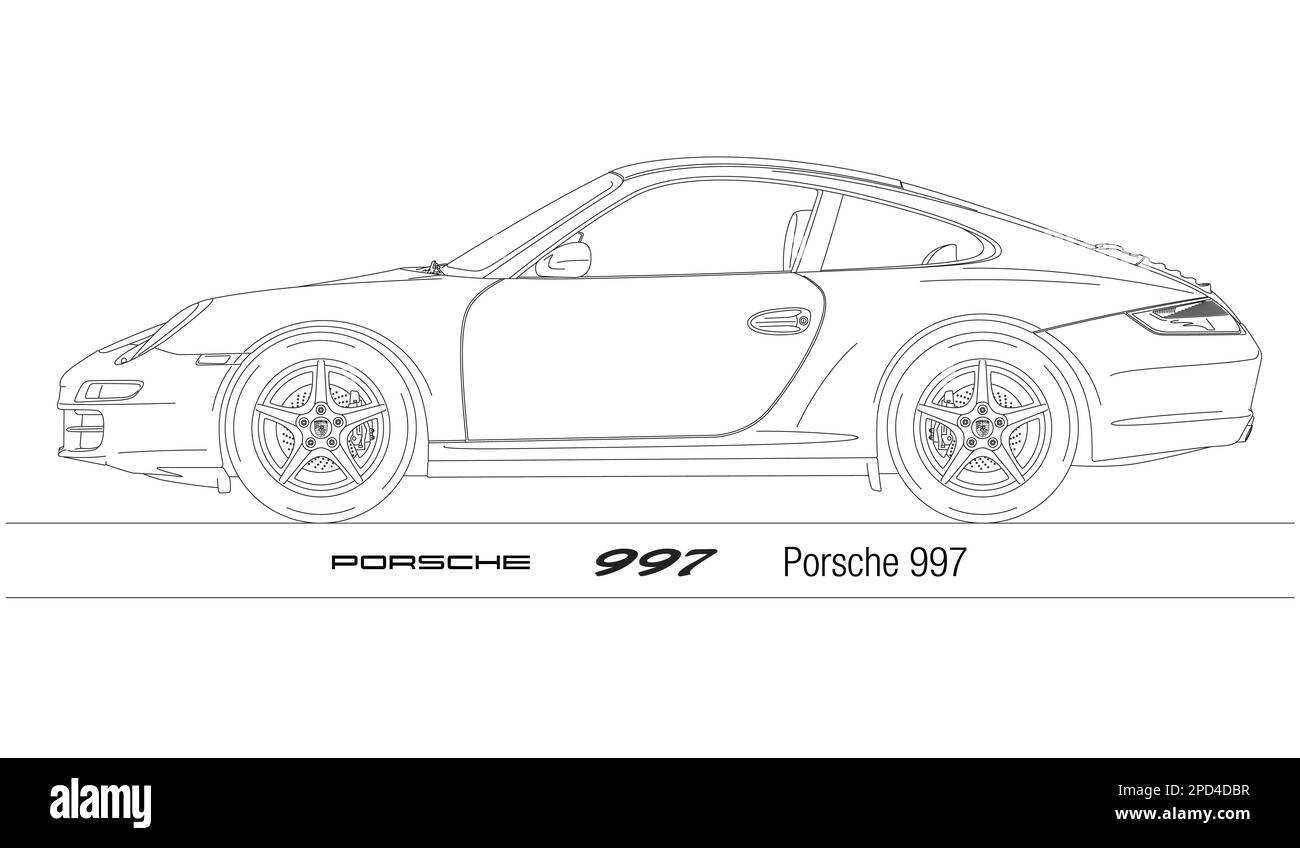 Germany, year 2004-2013, Porsche 997 super car silhouette, vintage car, illustration Stock Photo