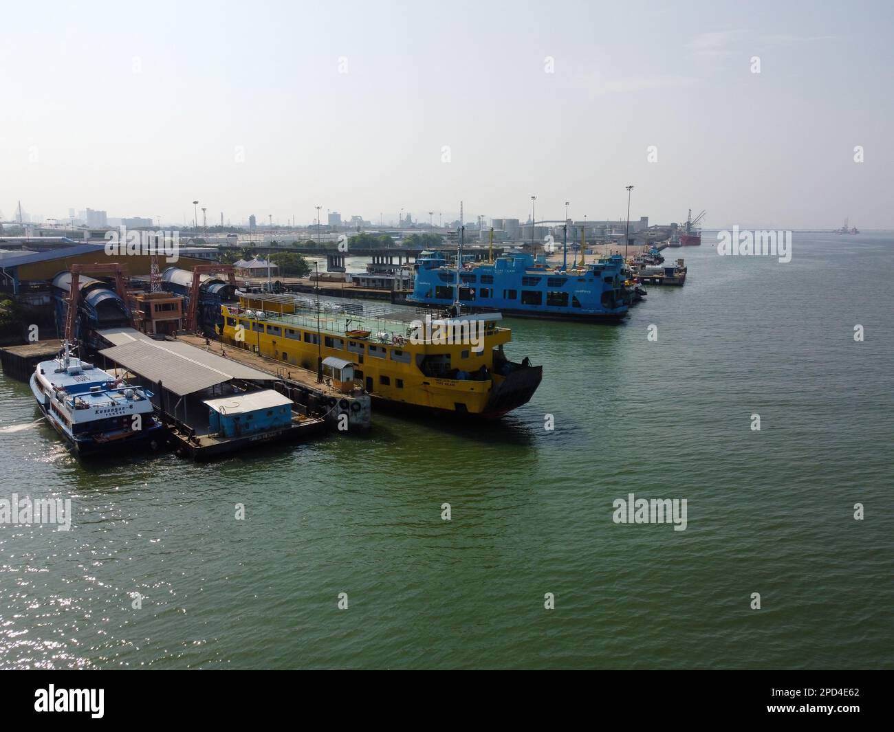 Butterworth, Penang, Malaysia - Mar 12 2022: Yellow roro ferry arrive ...