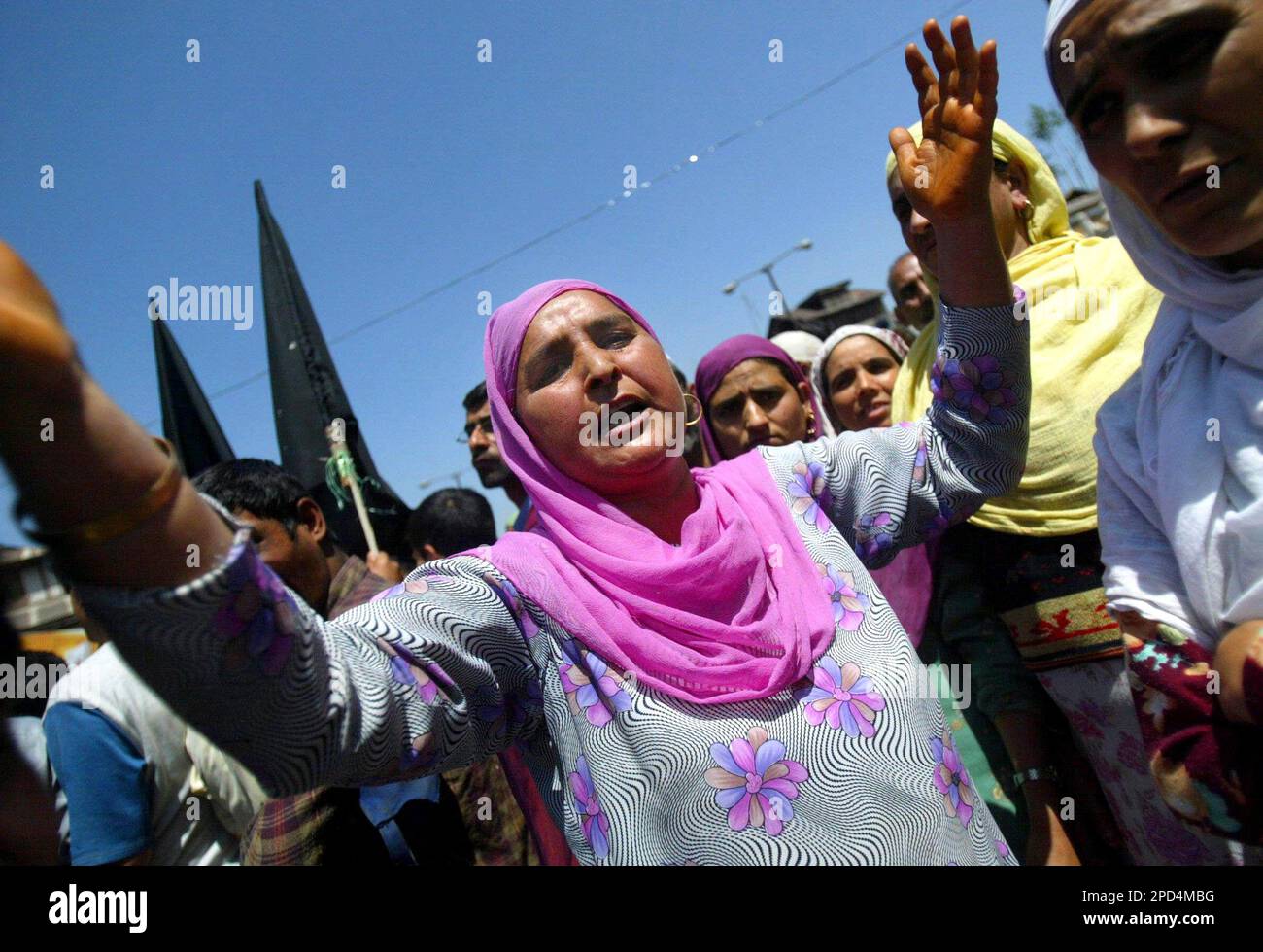 A Kashmiri Muslim woman shouts pro freedom slogans during a protest ...