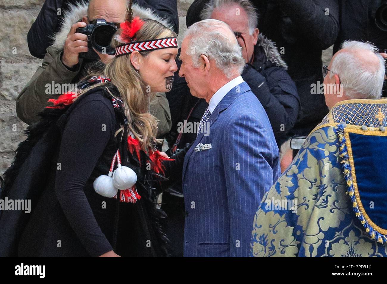 London, UK. 13th Mar, 2023. The King is greeted by Reanne Pomtana