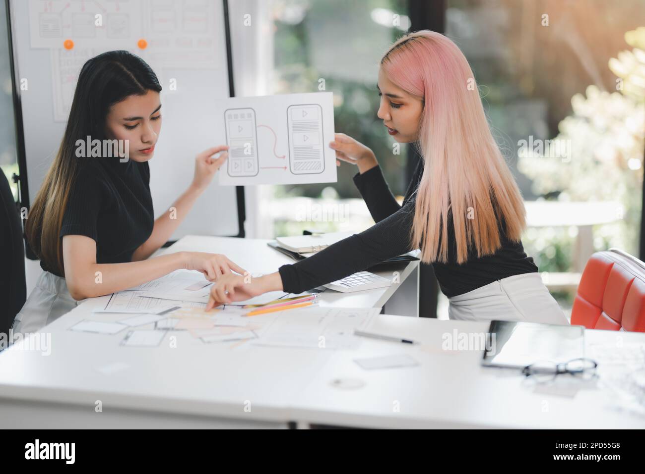 User experience user interface concept, ux ui Graphic designer creative sketch breif user experience interface color planning application process deve Stock Photo