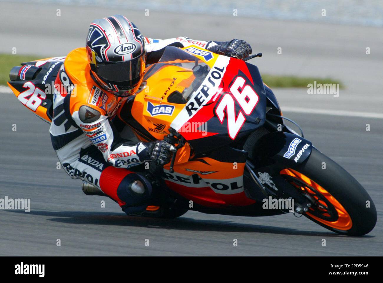 Repsol Honda Team Moto GP rider Dani Pedrosa of Spain takes a curve during  a practice session for the Turkish Grand Prix at the Istanbul Park race  track during the first free