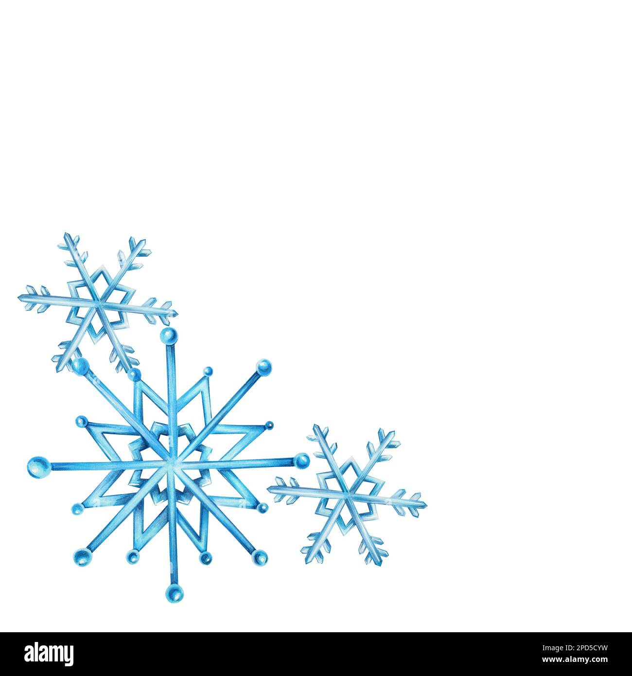 Watercolor frame with snowflakes. Hand painting clipart on a white ...
