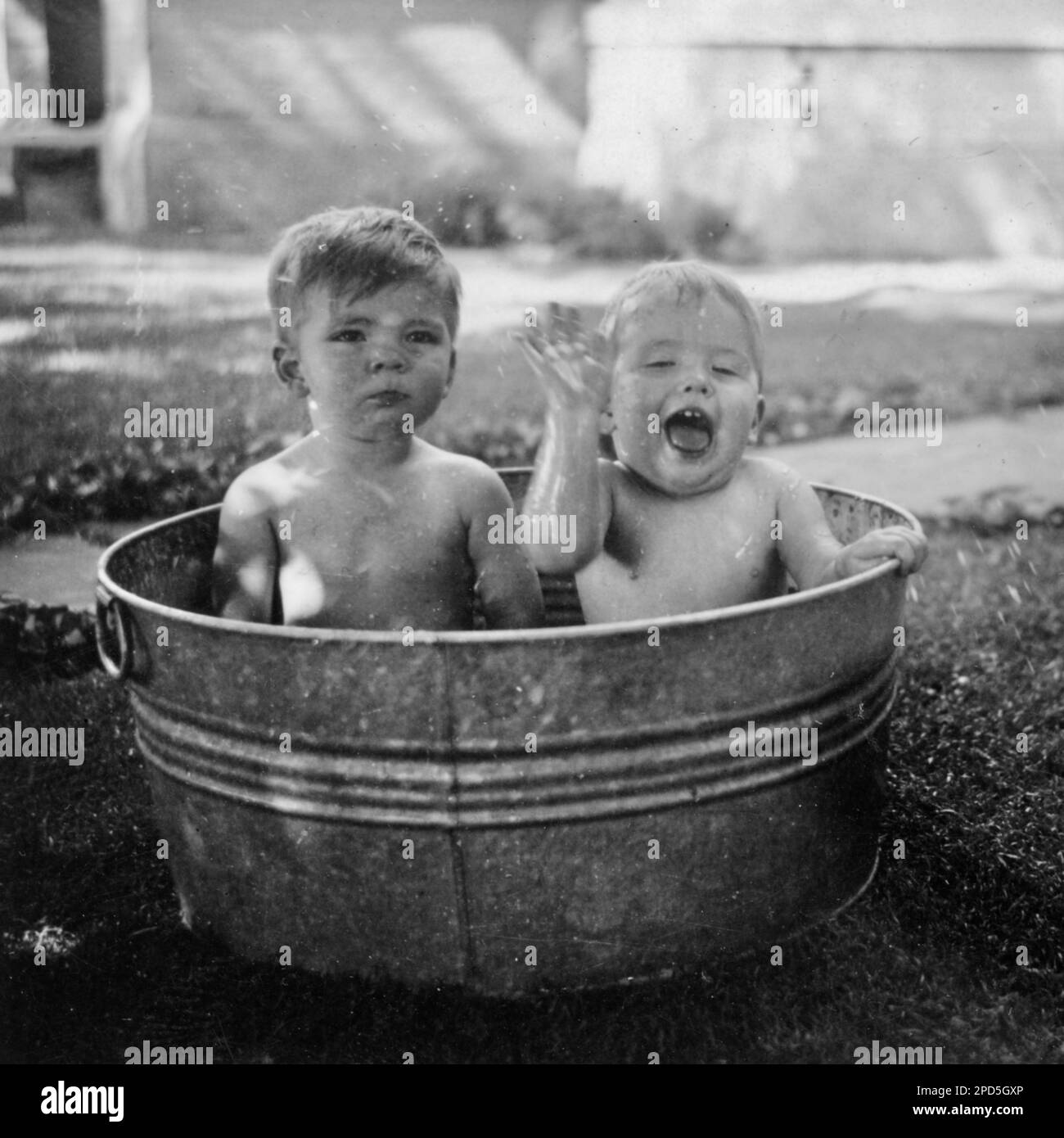 Wash Tub, Children Playing in Old wash Tub, Kids in Old metal Tub