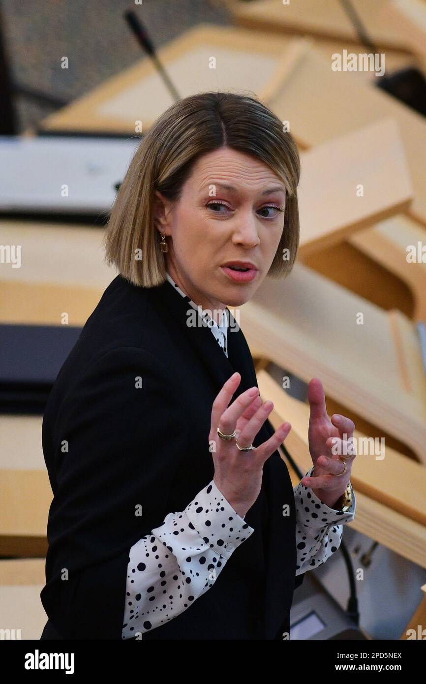 Edinburgh Scotland, UK 14 March 2023. Jenny Gilruth at the Scottish Parliament for Topical Questions. credit sst/alamy live news Stock Photo