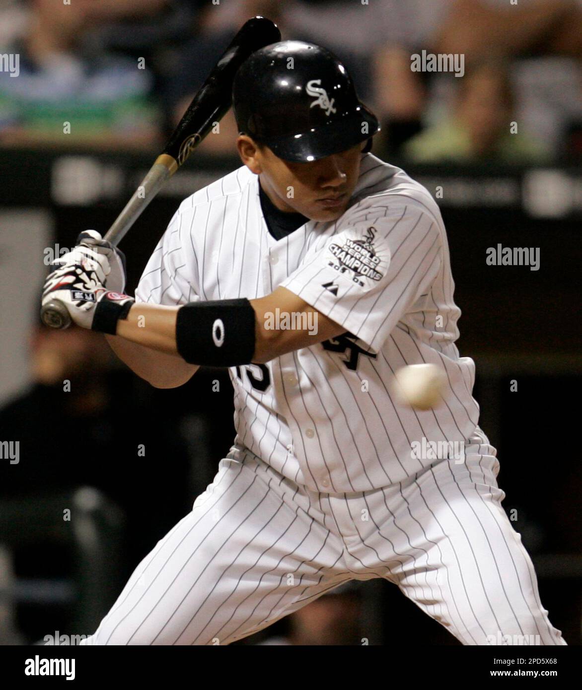 Chicago White Sox's Tadahito Iguchi looks at a strike during a baseball  game against the Minnesota Twins on Friday, April 21, 2006, in Chicago. The  White Sox won the game, 7-1. (AP