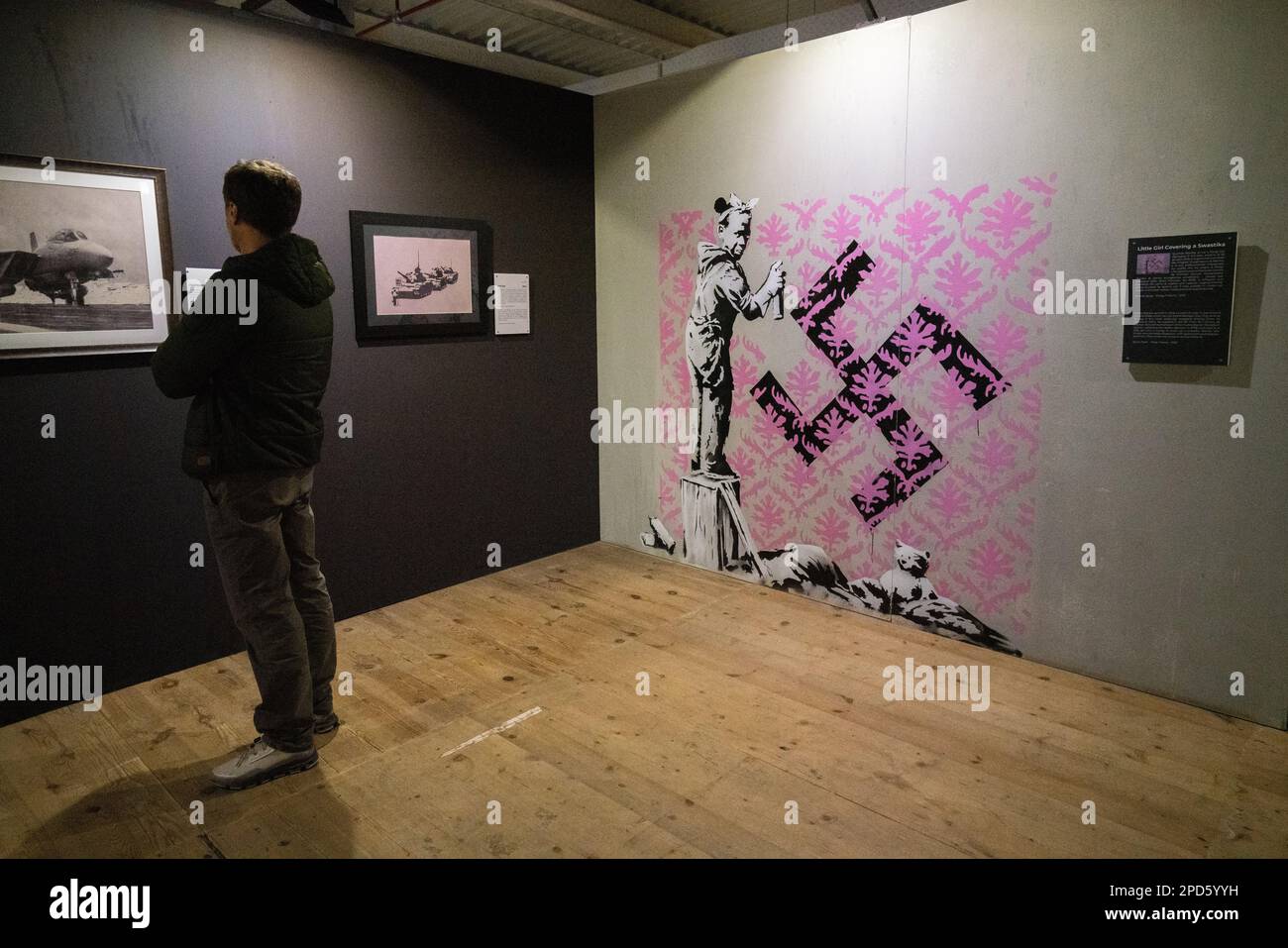 Rome, Italy. 14 March 2023. BANKSY, Little Girl covering a Swastika ...