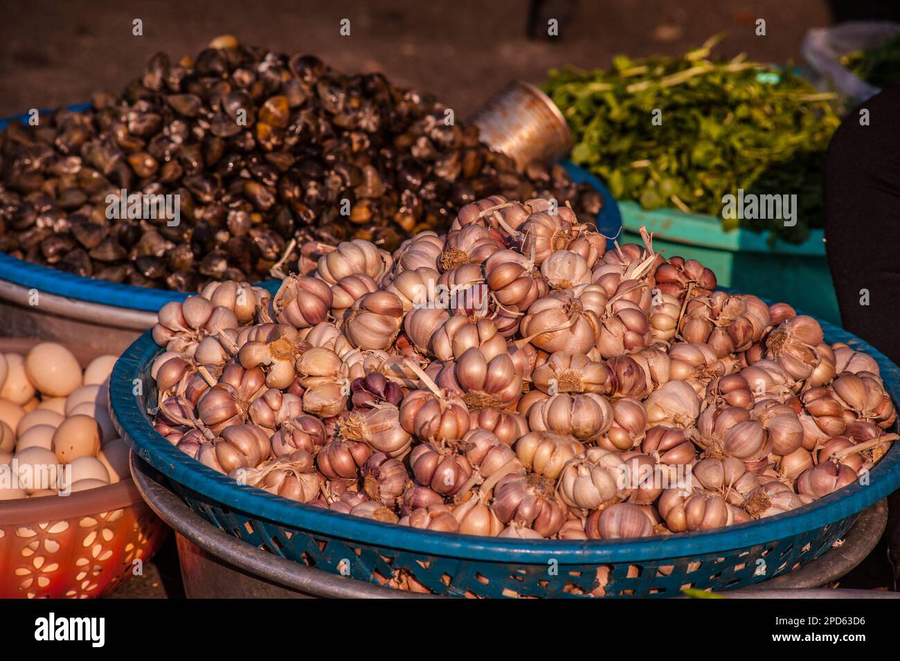 Fresh garlic cloves for sale at The Russian Market, Phnom Penh