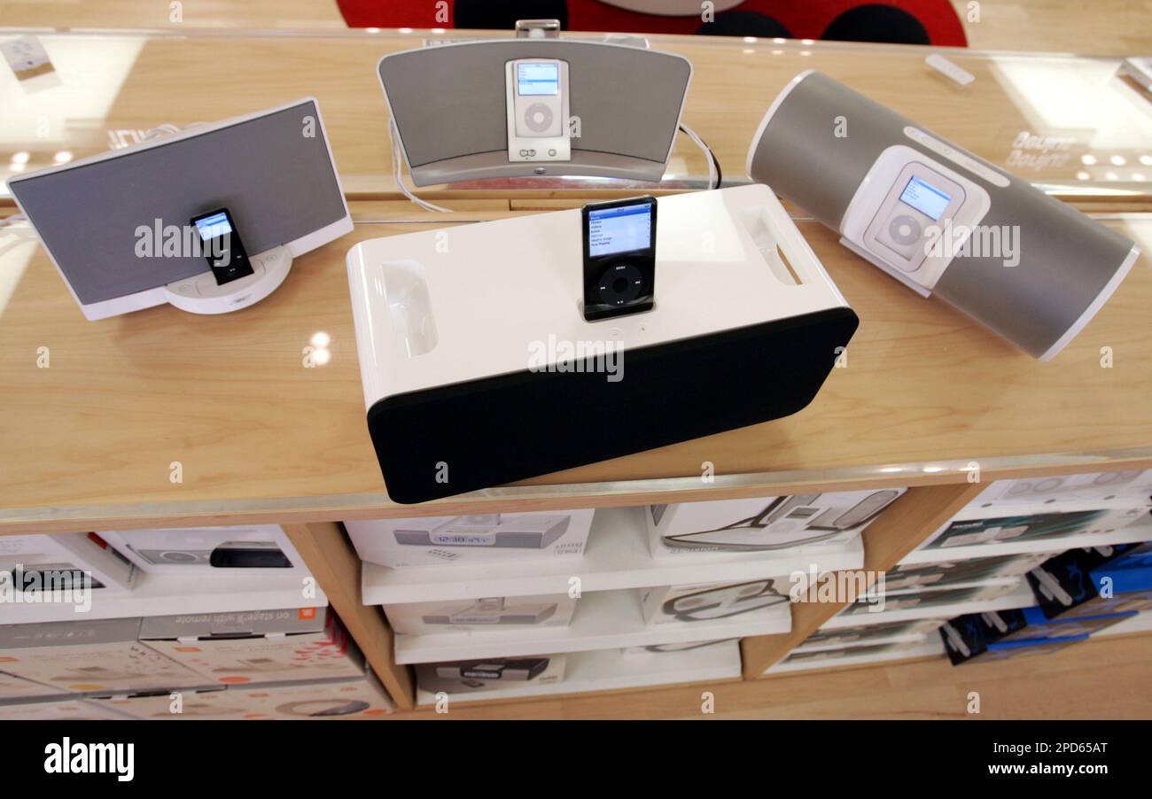 Apple iPod with Apple's new iPod Hi-Fi speakers, center, is Apple iPod with Apple's new iPod Hi-Fi speakers, center, is