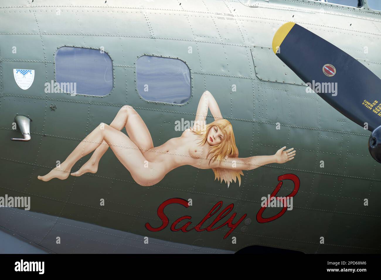 Nose art on the Boeing B-17G 'Sally B' WW2 bomber at Imperial War Museum Duxford, Cambridgeshire, UK. Stock Photo