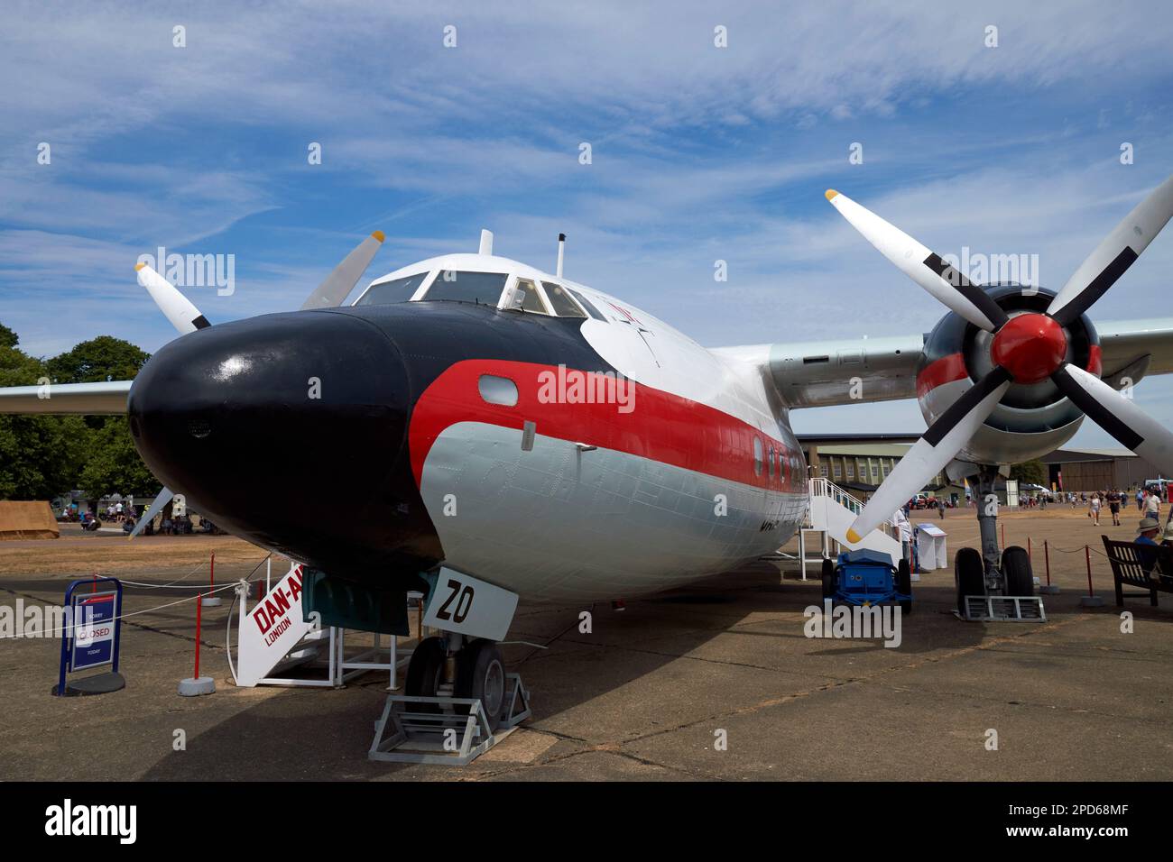 An Airspeed Ambassador 2 airliner in the colours of Dan-Air London on static display at Imperial War Museum Duxford, Cambridgeshire, UK. Stock Photo