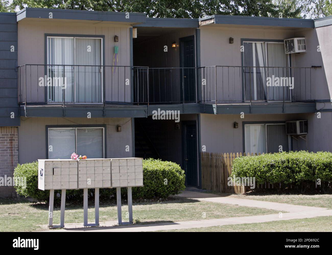 Flowers lie on the mailboxes at the apartments where 10-year-old murder  victim Jamie Rose Bolin, lived, in Purcell, Okla., Monday, April 17, 2006.  Kevin Ray Underwood, 26, a grocery store stocker was