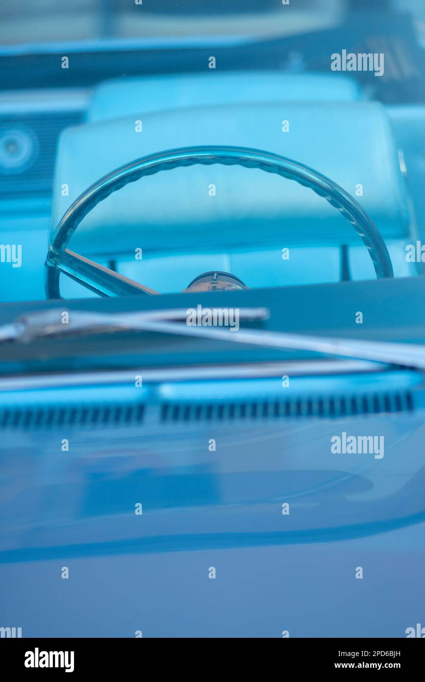 Italy, Lombardy, Meeting of Vintage Cars, Chrysler Imperial Convertible, Steering Wheel Stock Photo