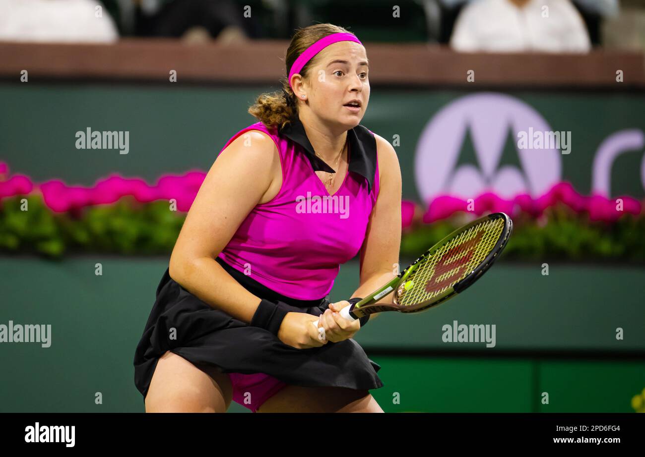 Jelena Ostapenko of Latvia in action during the third round of the 2023 BNP Paribas Open, WTA 1000 tennis tournament on March 12, 2023 in Indian Wells, USA - Photo: Rob Prange/DPPI/LiveMedia Stock Photo