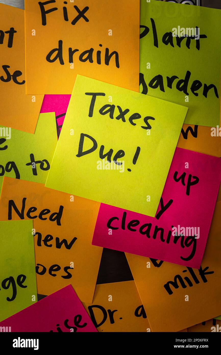 Taxes Due Reminder Note Placed Above Other Todo Memos Sticky Notes