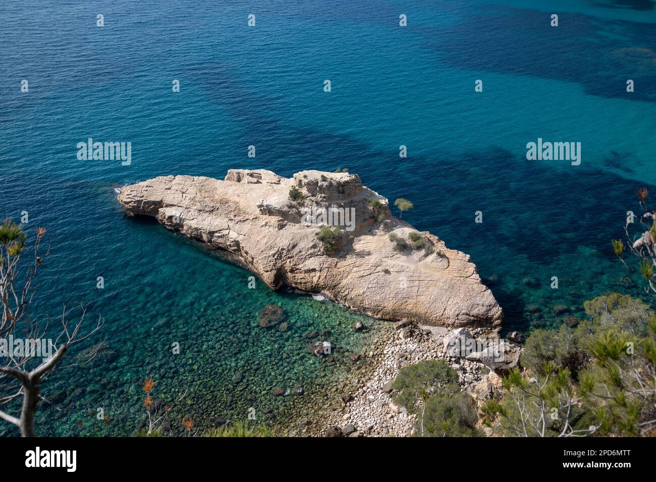Rock 'la Galère', also called 'Le Sous-Marin', the submarine, Mediterranean seascape, Saint-Cyr-sur-Mer, South of France Stock Photo
