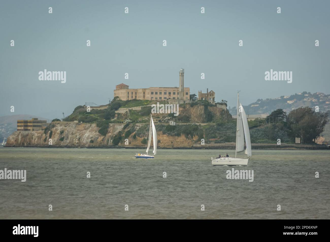 Sailboats in front of Alcatraz Stock Photo - Alamy