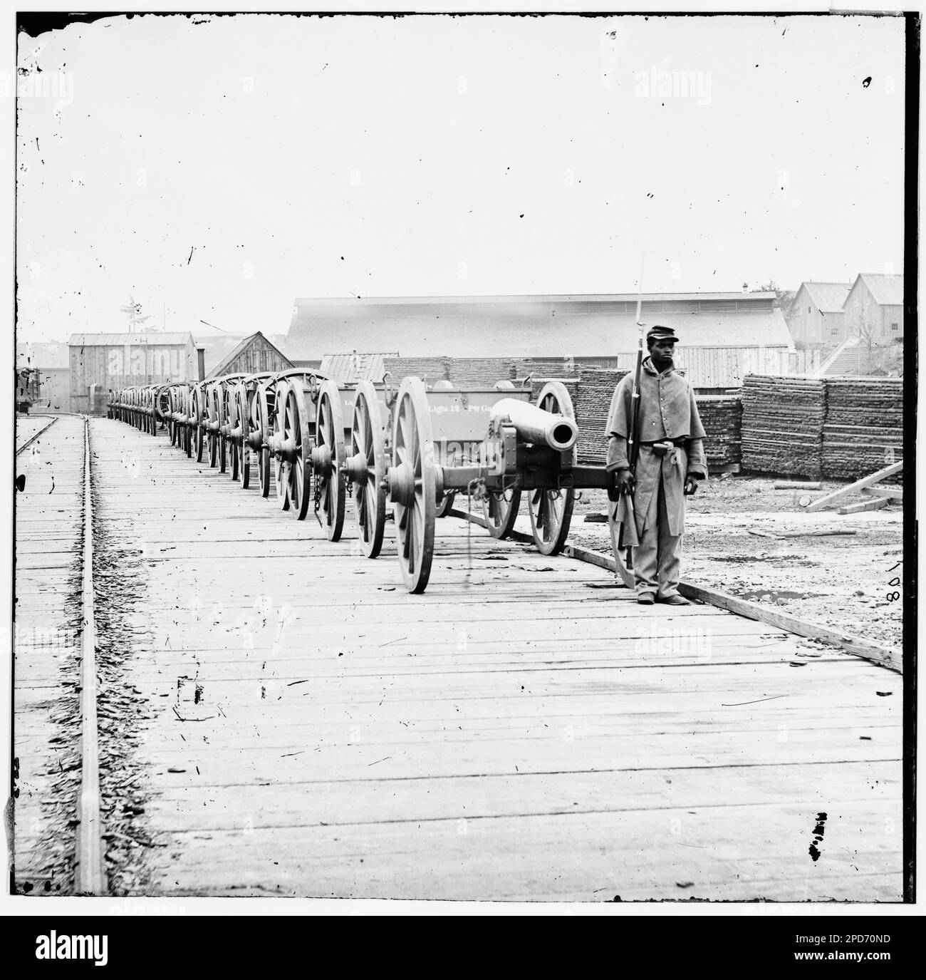 City Point, Virginia. African American soldier guarding U.S. Model 1857