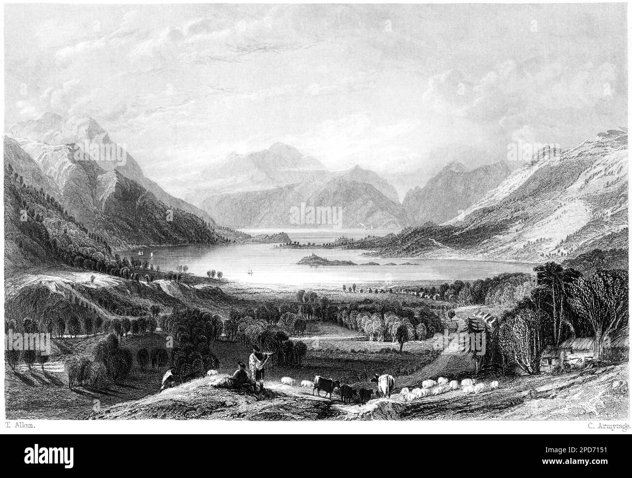 An engraving of Loch Leven looking towards Ballahuish (Ballachulish) Ferry, Argyllshire, Scotland UK scanned at high res from a book printed in 1840. Stock Photo