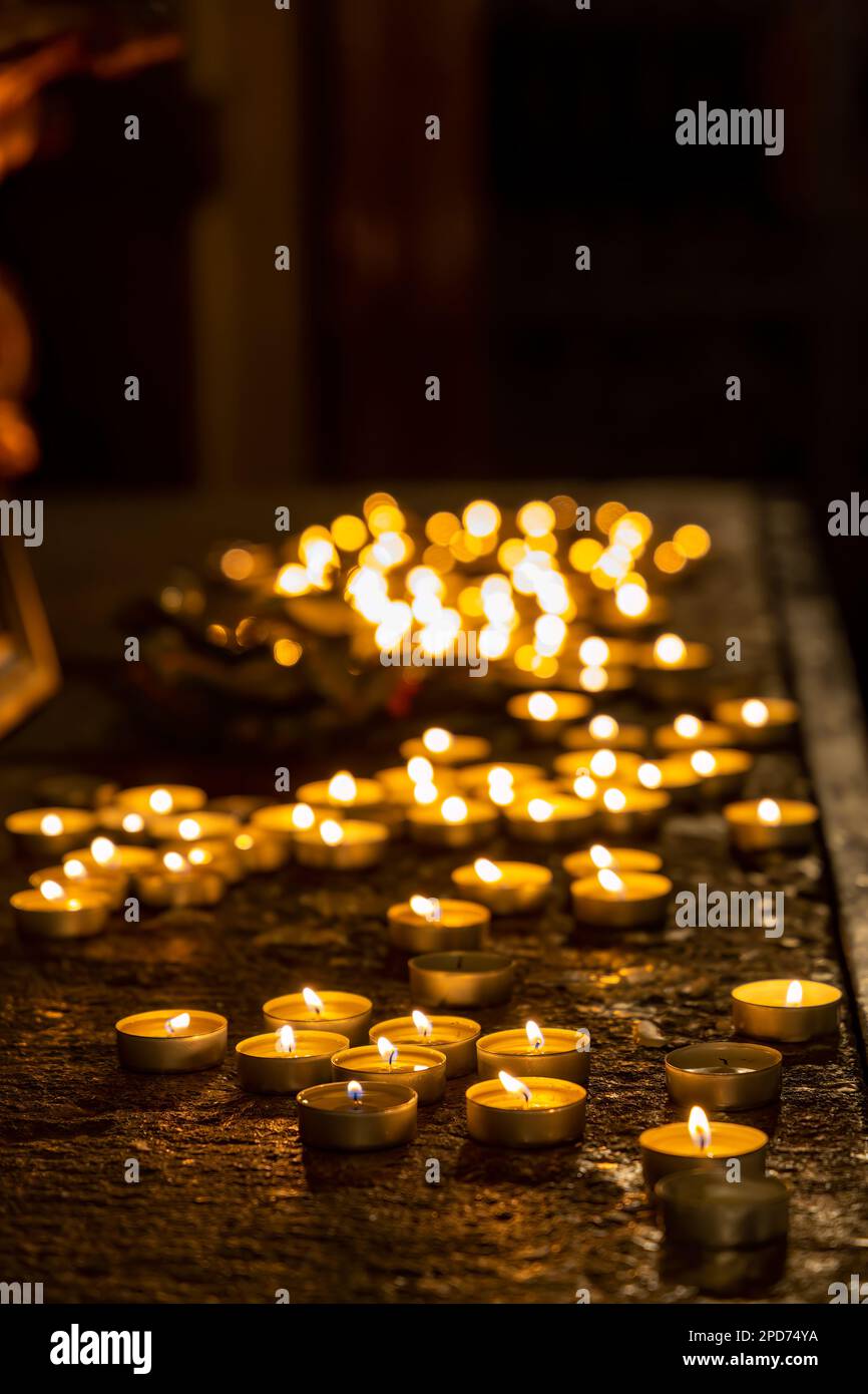 candles in Saint Francis of Assisi Church, Prague, Czech Republic Stock Photo