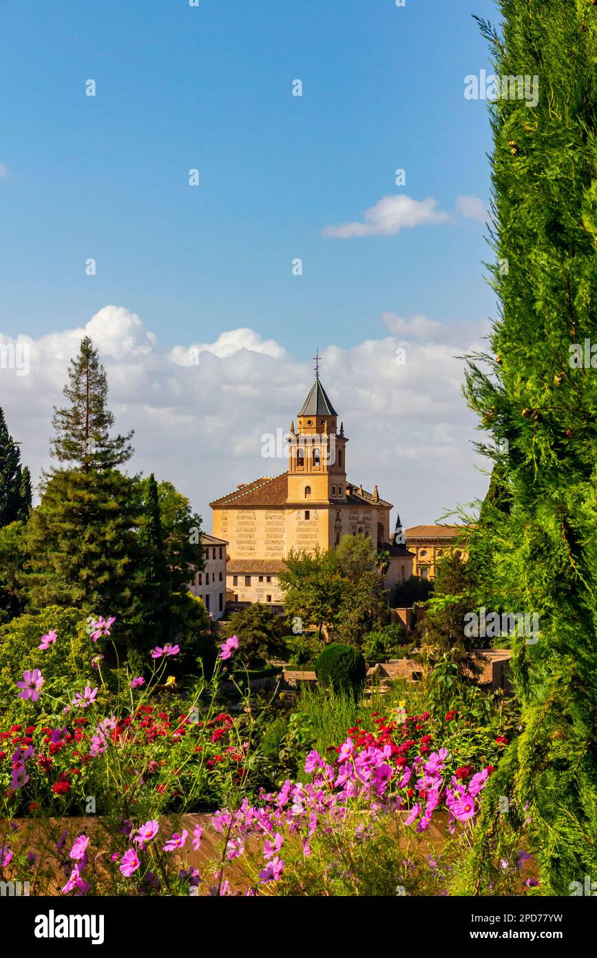 View looking towards the Alhambra Palace in Granada Andalucia Spain a UNESCO World Heritage Site and major tourist attraction. Stock Photo