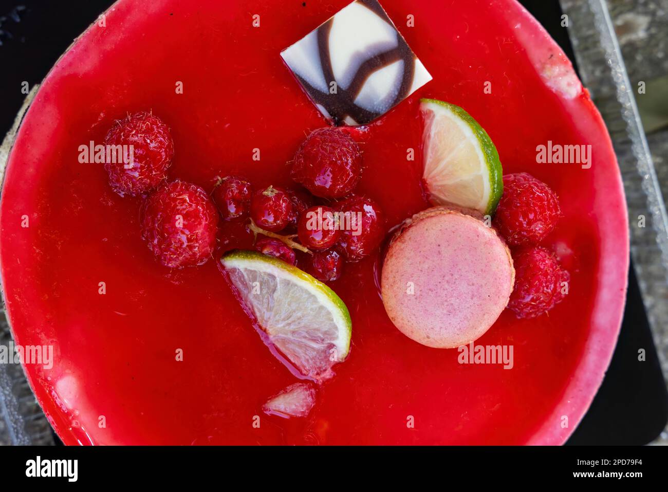 jelly fruit cake with a macaroon Stock Photo