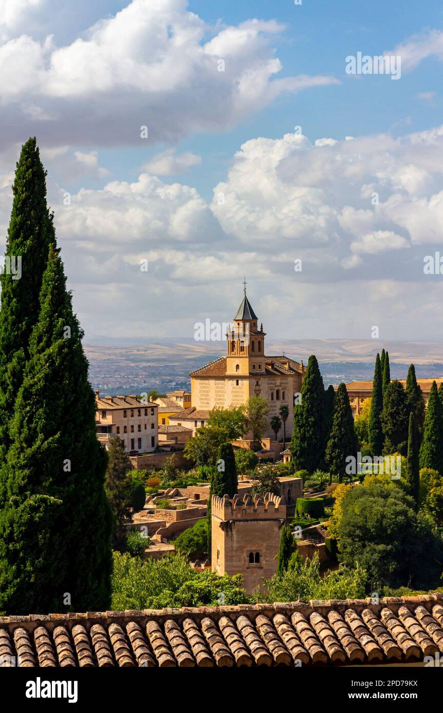 View looking towards the Alhambra Palace in Granada Andalucia Spain a UNESCO World Heritage Site and major tourist attraction. Stock Photo