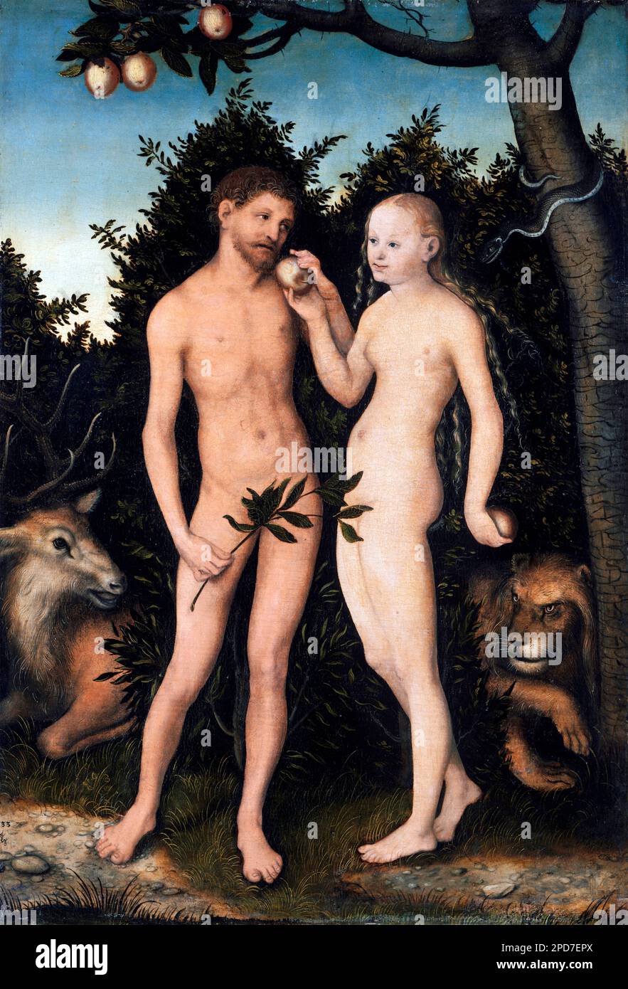 Adam and Eve by Lucas Cranach the Elder (1472-1553), oil on copper beech wood, 1531 Stock Photo