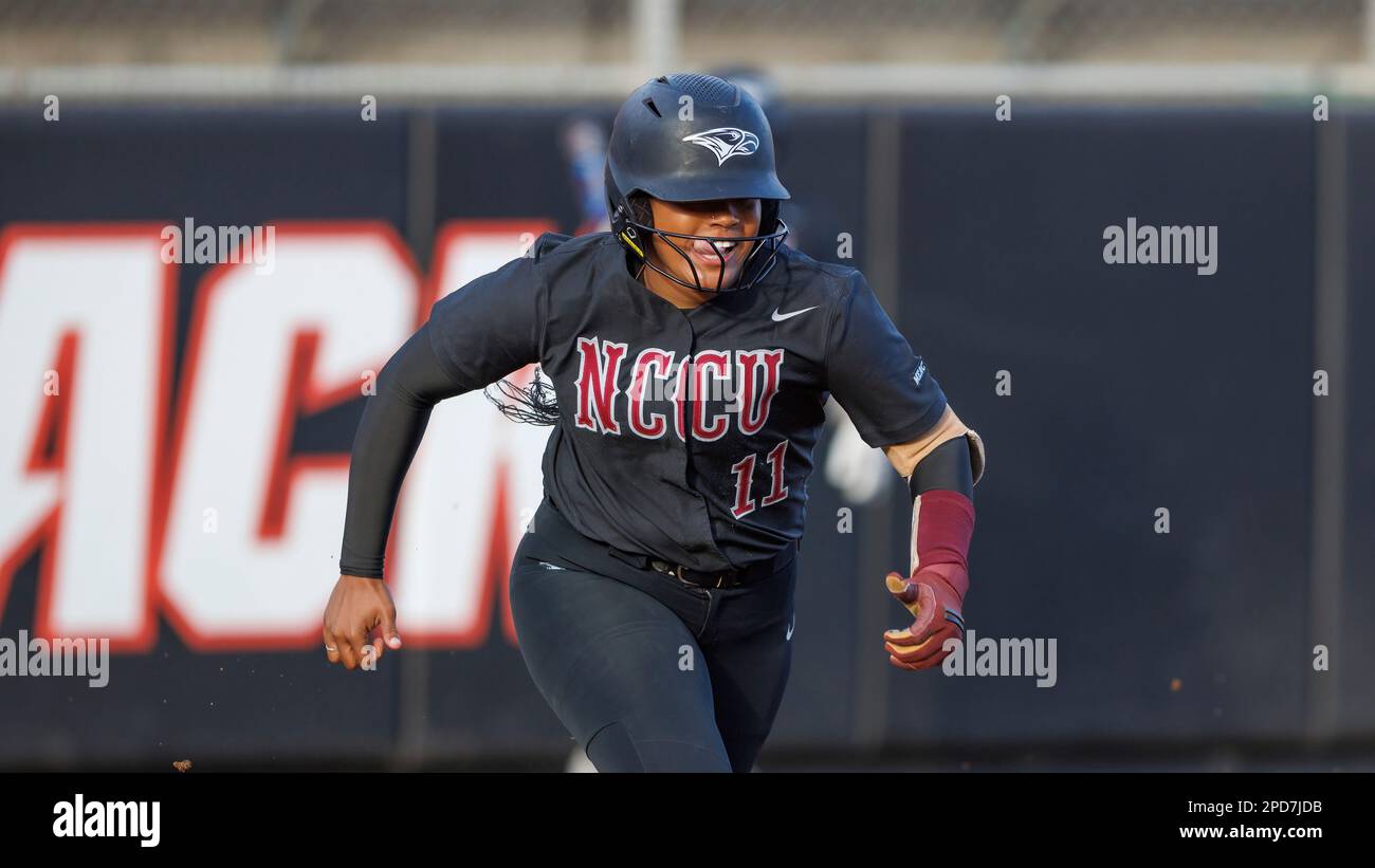 North Carolina Central's Makiya Graves (11) runs to first base during