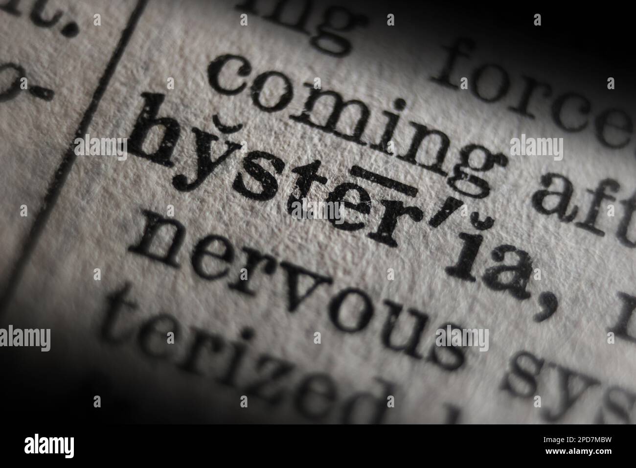 Definition of word hysteria on dictionary page, closeup Stock Photo Alamy
