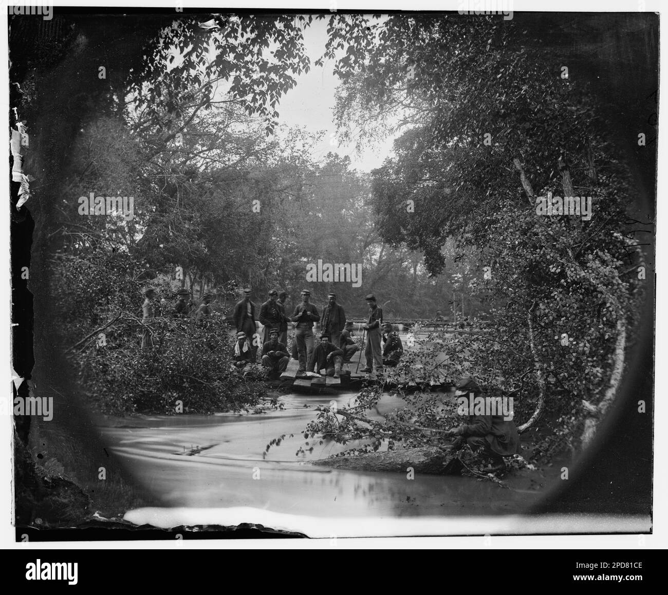North Anna River, Virginia. Pontoon bridge across North Anna, below railroad bridge, where a