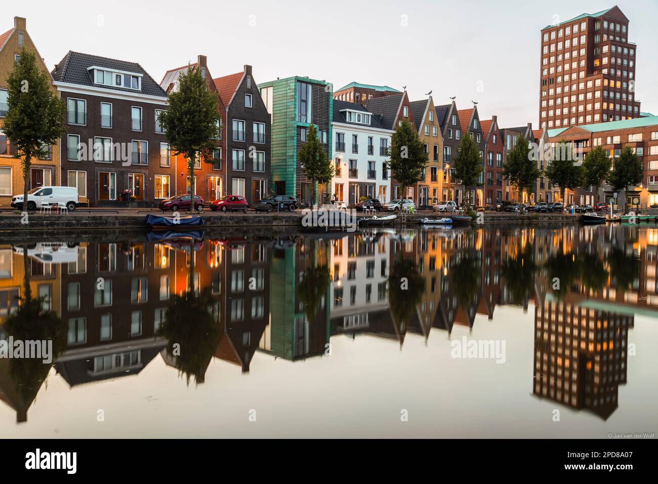 New modern residential buildings along the canal in the Vathorst district in Amersfoort. Stock Photo