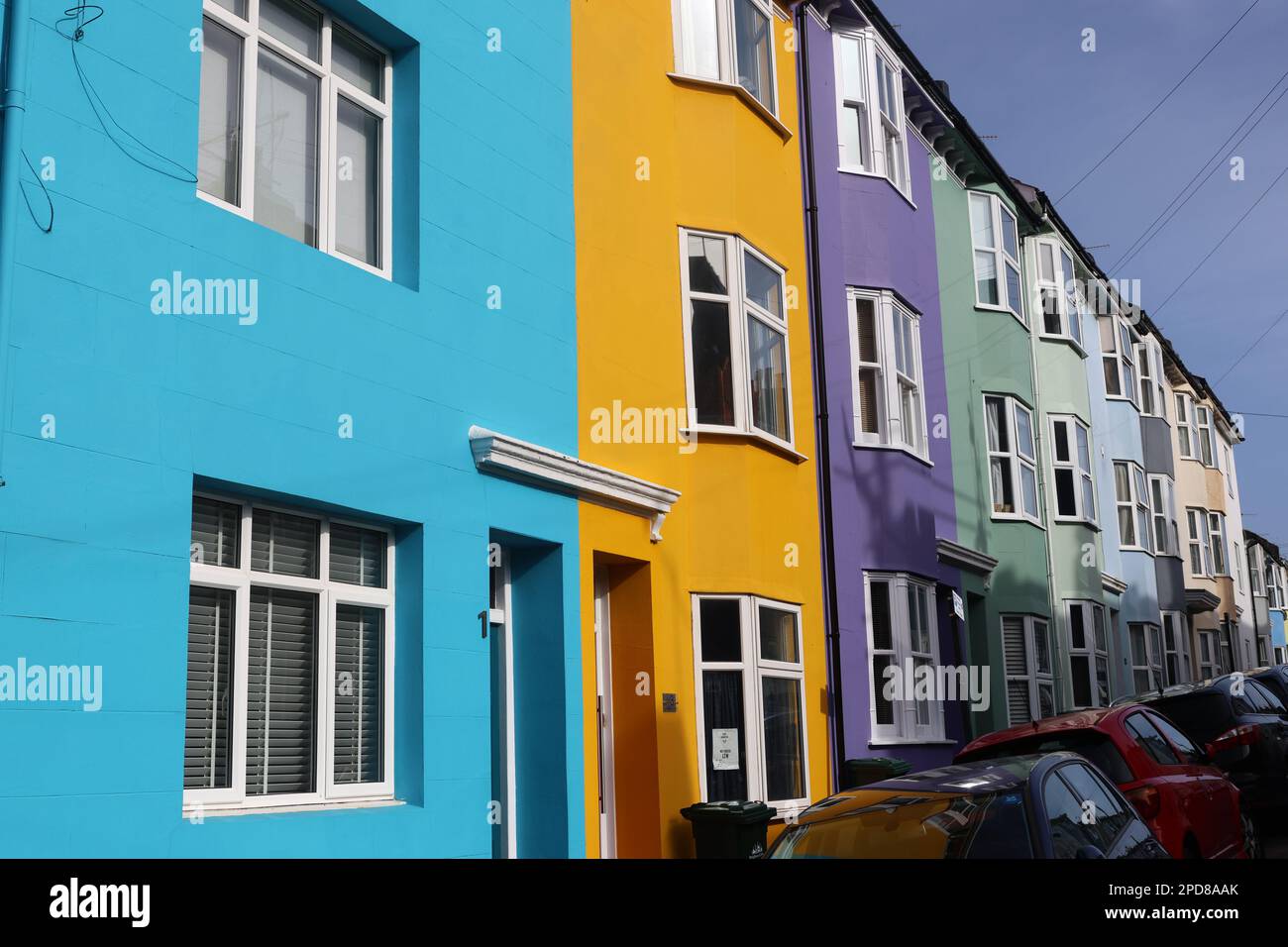A terrace of brightly painted houses in Brighton, UK Stock Photo Alamy