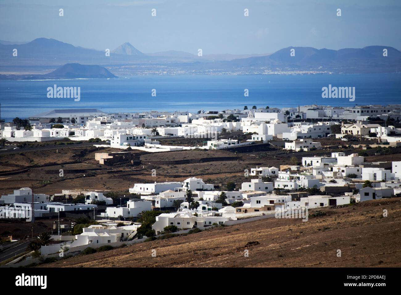 view towards fuertaventura over tias Lanzarote, Canary Islands, Spain Stock Photo