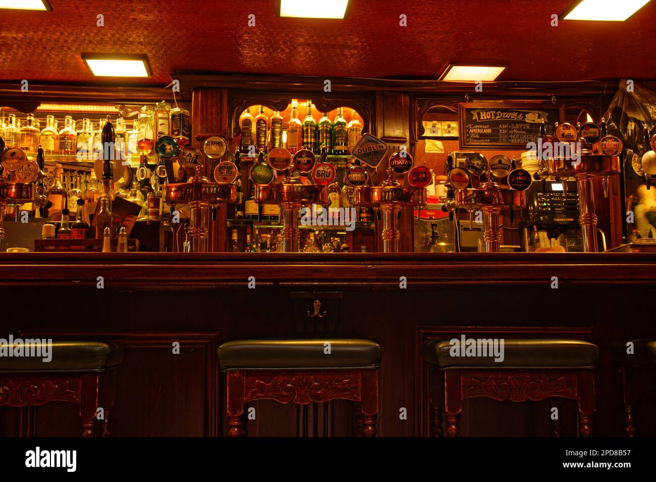 One of the bar counters in O'Neills Pub & Kitchen, Dublin, Ireland Stock Photo