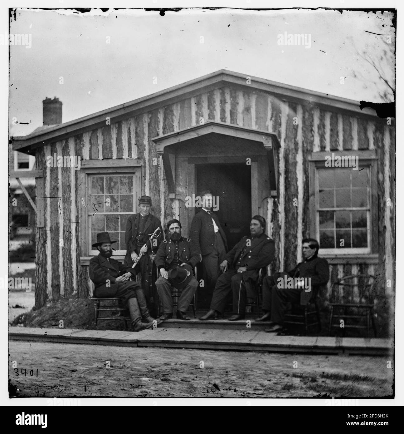 City Point, Virginia. Lieutenant Colonel Ely S. Parker (General Grant's military secretary), General John A. Rawlins, Chief of Staff and others at Grant's headquarters. Civil war photographs, 1861-1865 . United States, History, Civil War, 1861-1865. Stock Photo