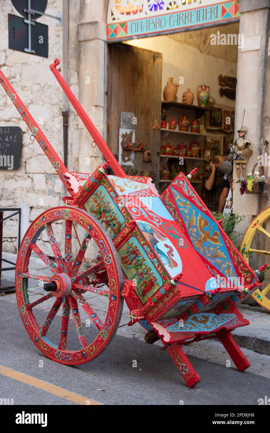 sicilian traditional decotated cart at Ragusa Ibla, Sicily, Italy Stock Photo